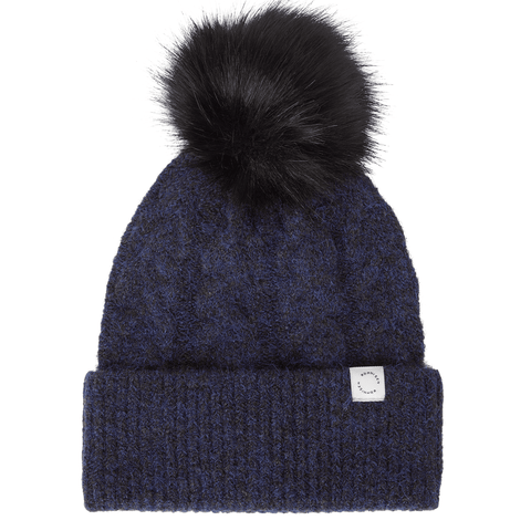 Pom Braid Beanie Navy Damen