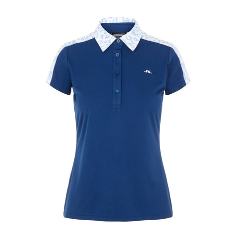 W Cara SS Polo Animal Blue White