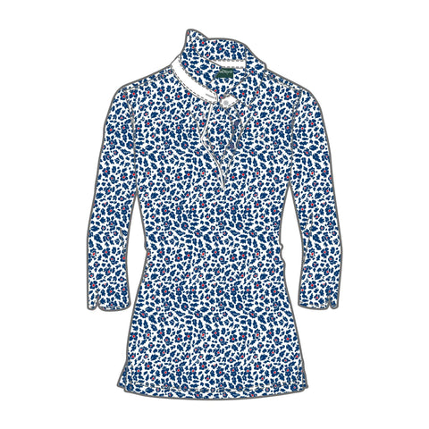 W Abatjour 3/4 Polo Blau/Weiß Gemustert