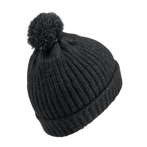 W Pom Beanie Black
