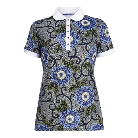AOP Blau Massai Flower Polo Damen