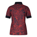 Rotes und schwarzes Poloshirt mit floralem Muster und Stehkragen