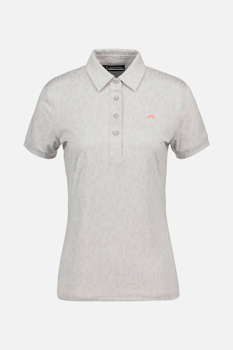 W Alaya Jacquard SS Polo Animal Grey White Damen
