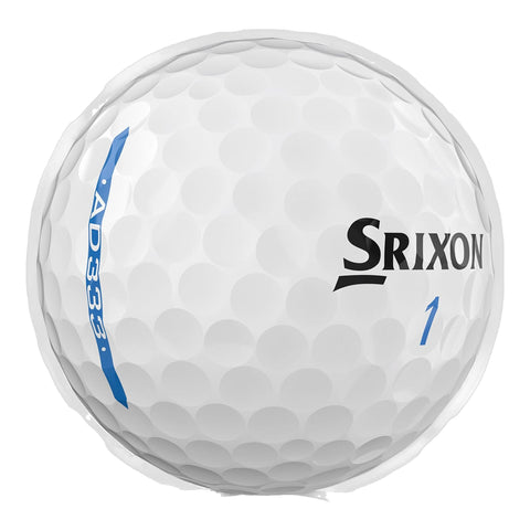 Weißer Golfball der Marke Srixon mit blauem Streifen und Nummer 1