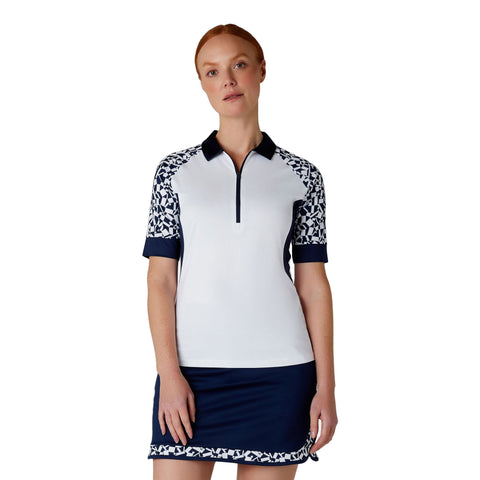 Two Tone Geo Halbarm Poloshirt Damen