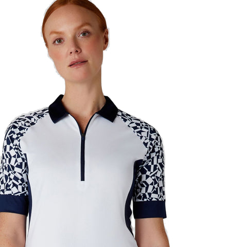 Two Tone Geo Halbarm Poloshirt Damen