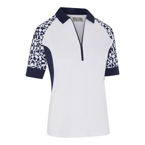 Two Tone Geo Halbarm Poloshirt Damen