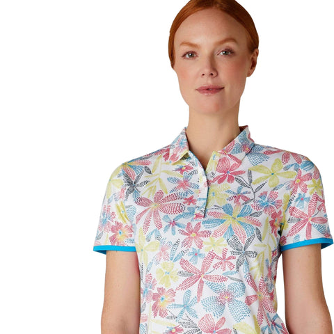 Allover Chev Floral Short Sleeve Polo Shirt Damen