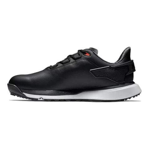 Schwarzer Herren-Golfschuh mit modernem Design und weißer Sohle