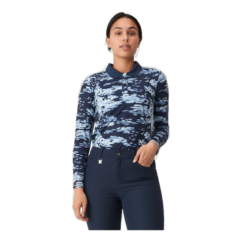 W Polo Sia Langarm Navyblau/Camo Damen