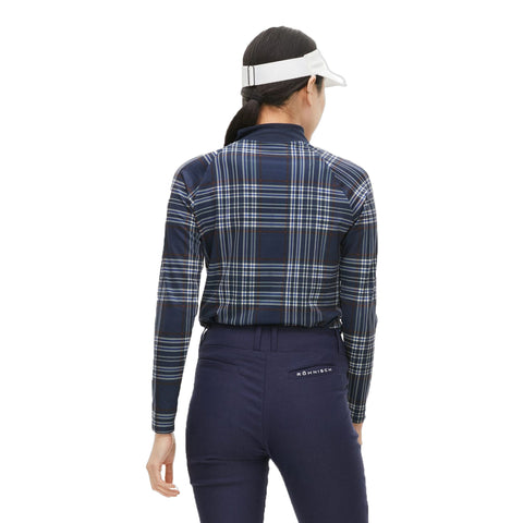 Elle Golf Polo Langarm Navy Check Damen Damen