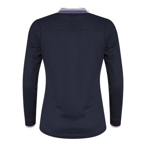 W Polo LS Stripe Navy Damen