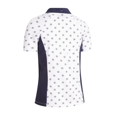 W Chev Floral Print SS Polo Brilliant White