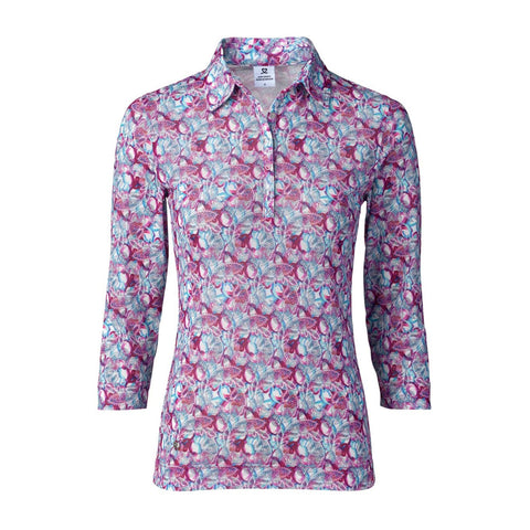 Paisley Mesh 3/4-Arm Polo Hellblau