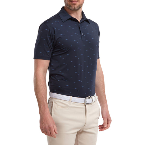 School of Fish Print Lisle Polo Herren