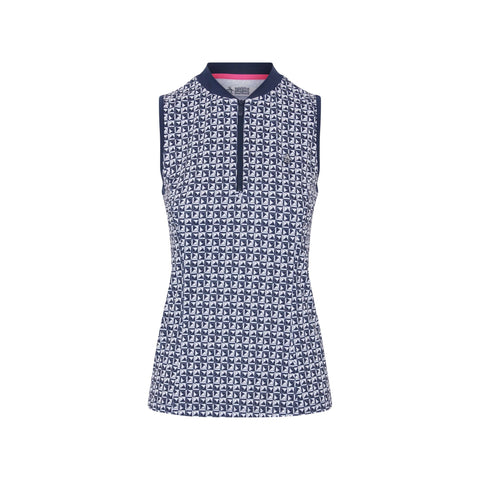 Sleeveless Geo Printed Meshback Polo Damen