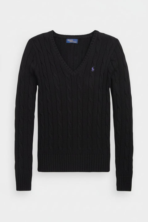 Cable-Knit V-Neck Pullover Damen